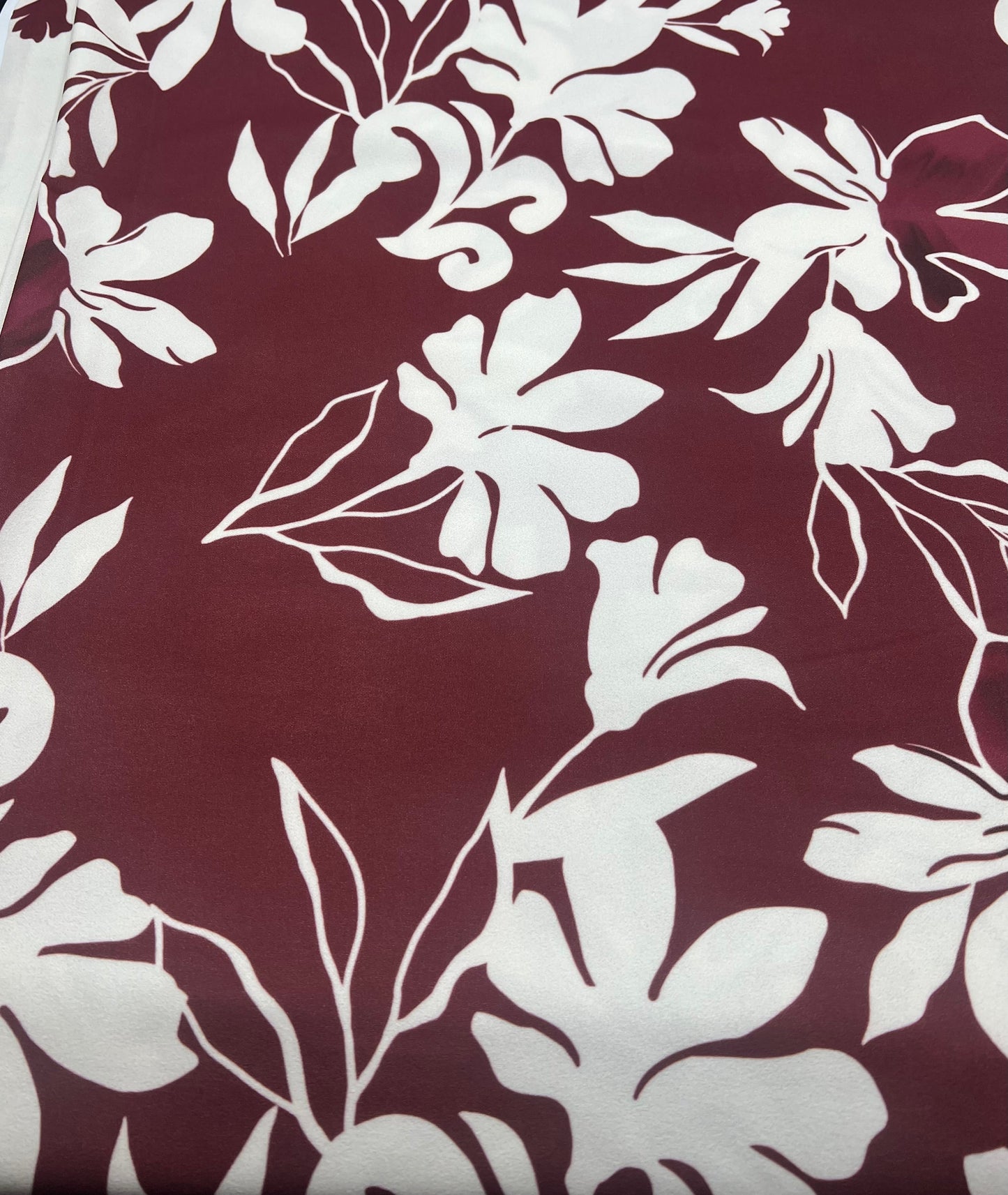 Burgundy Floral Printed Scuba Crepe Jersey Fabric 4 Way Stretch