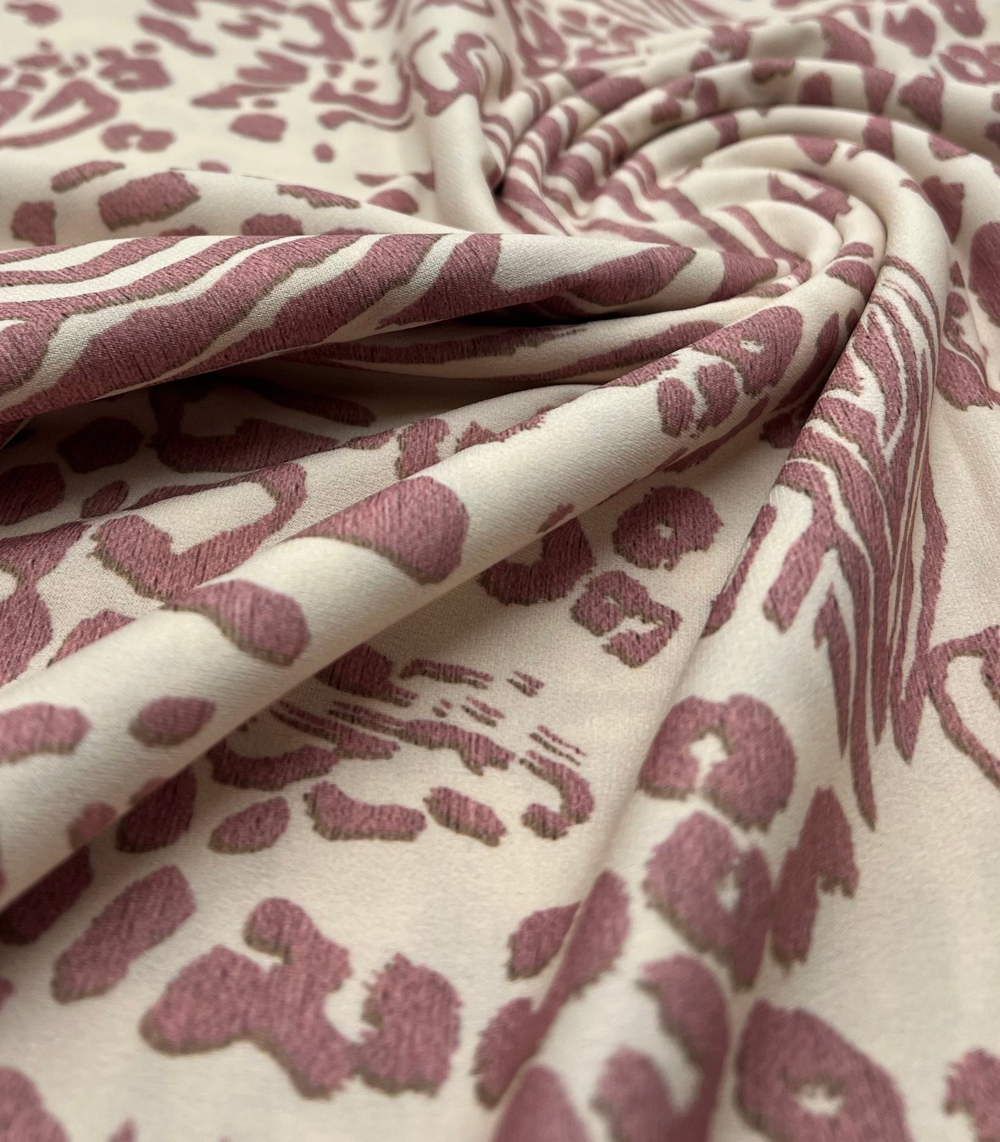 Cream Pink Animal Print ITY Fabric 2 Way Stretch
