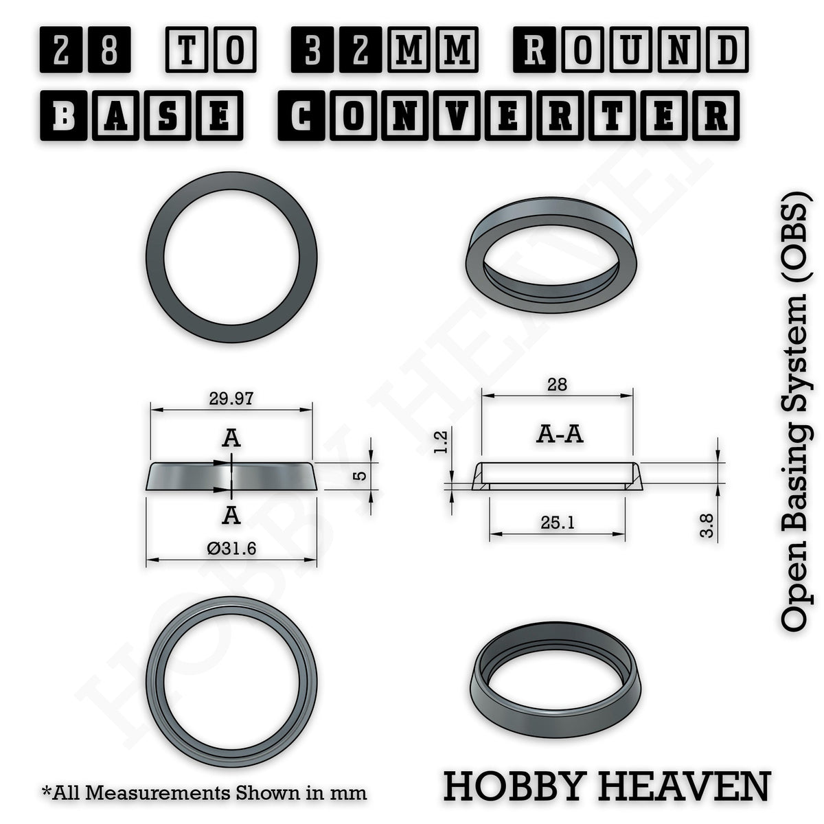 Round to Round Base Converters 3D Print Full Range