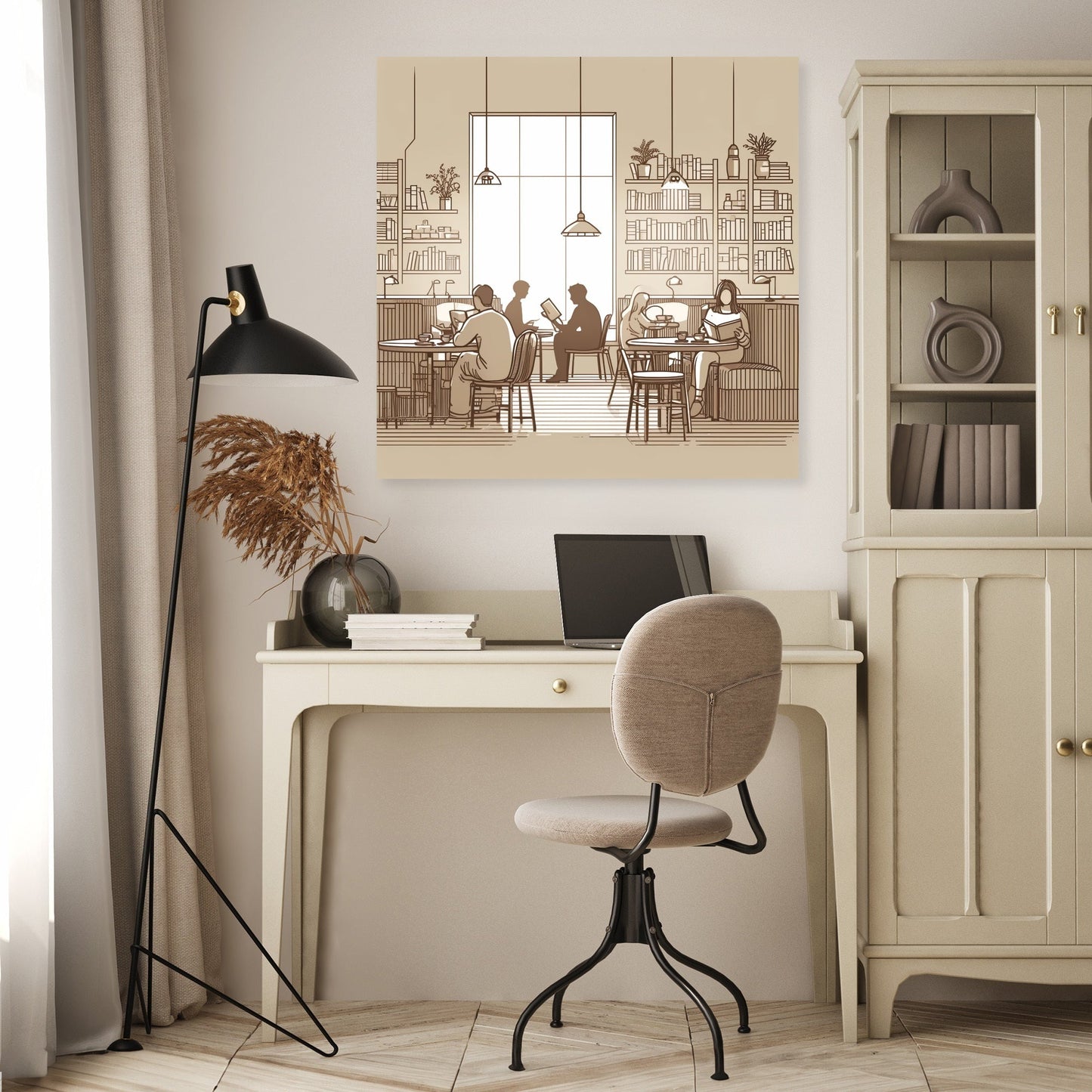 Literary Cafe in Muted Shades Canvas