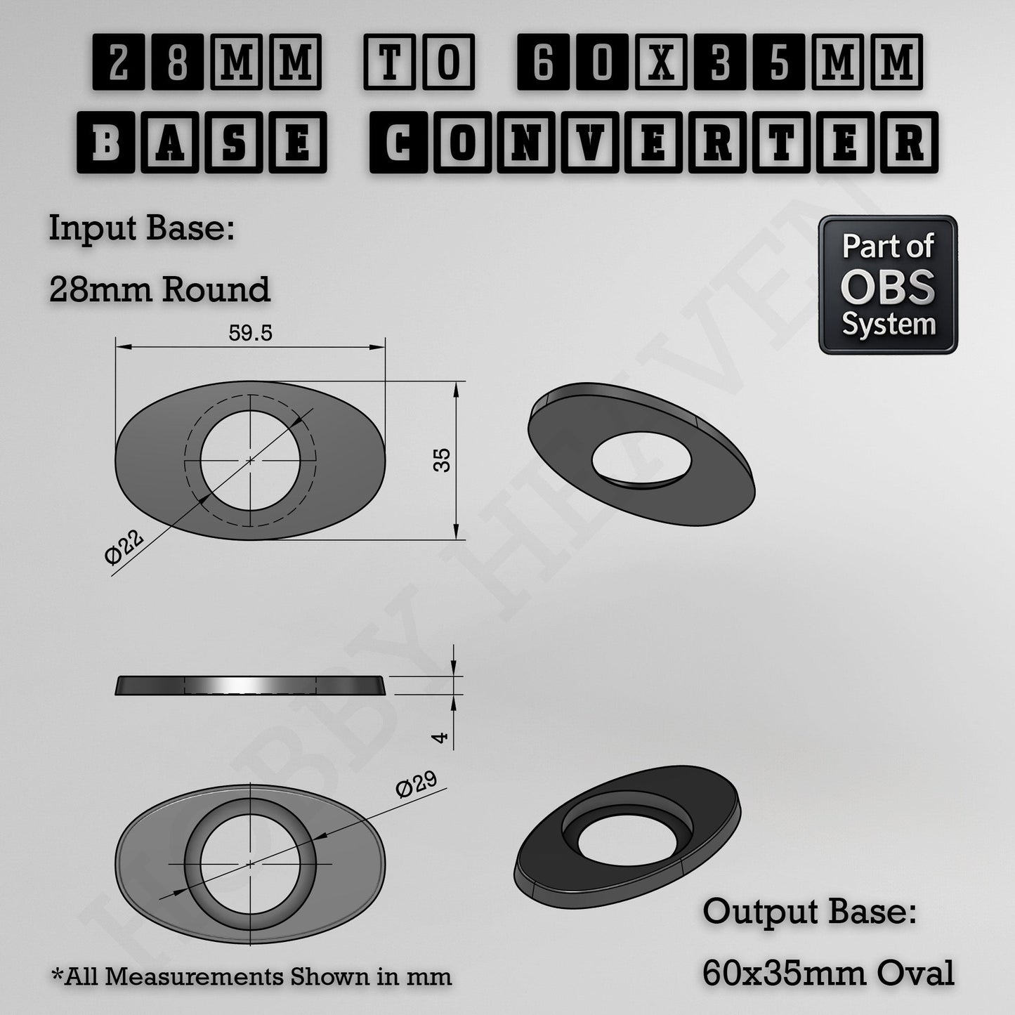 Round To Oval Bases Size Converters 3d Print Full Range