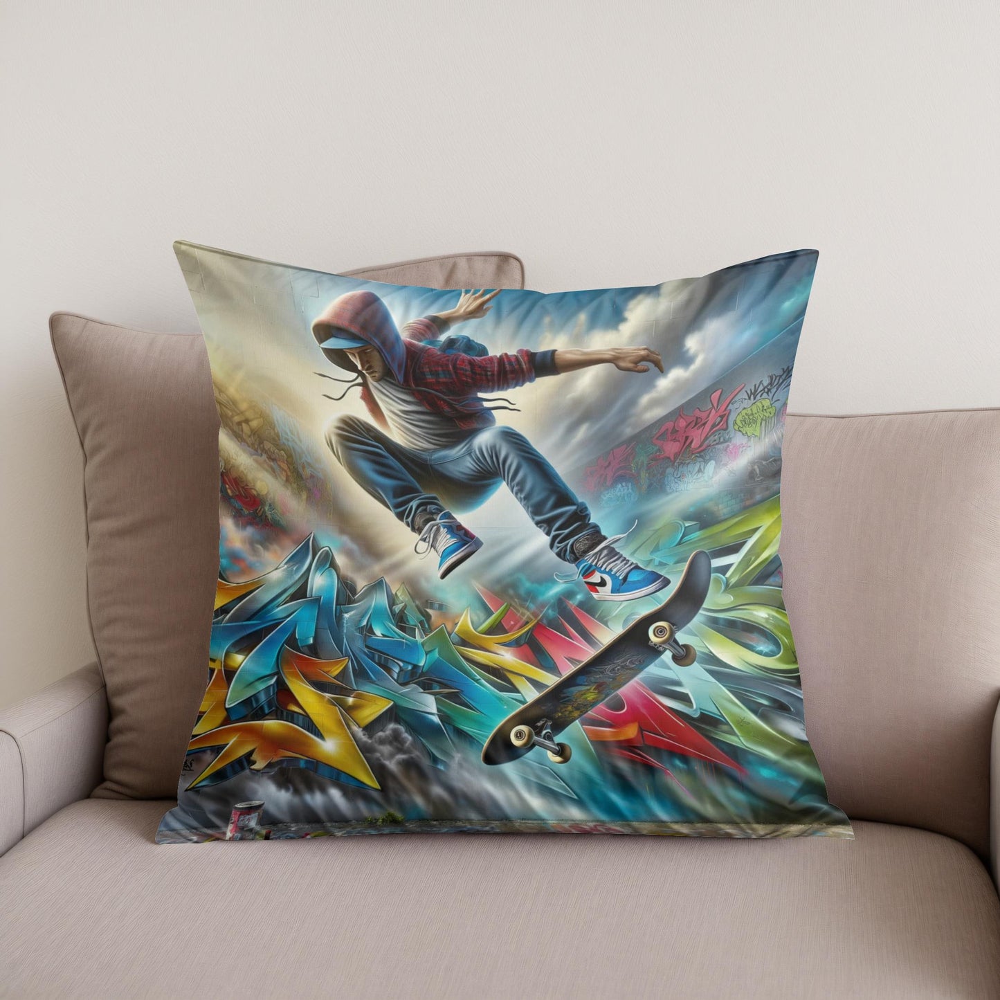 Hyper-Real Graffiti Skate Cotton Cushion