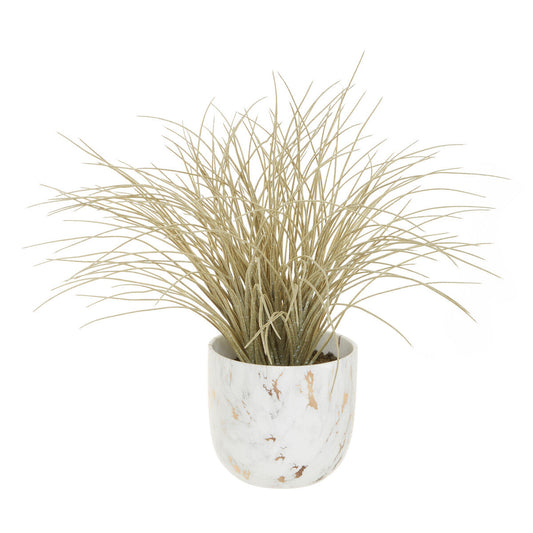 Fiori Grass Plant in a White Marble Effect Pot