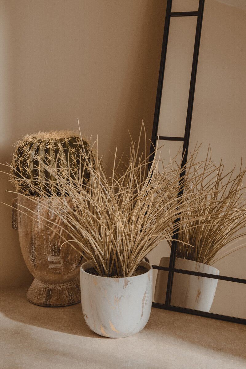 Fiori Grass Plant in a White Marble Effect Pot