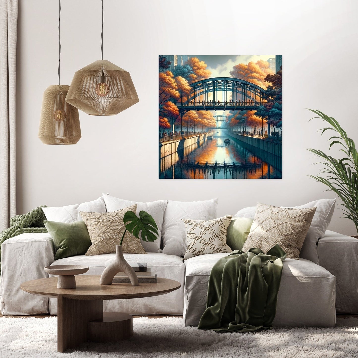 Autumn Urban Bridge Canvas