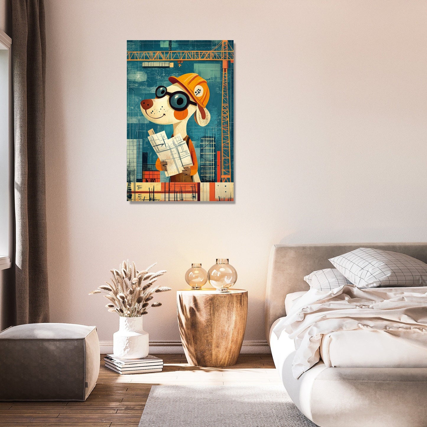 Worker Dog Construction Canvas