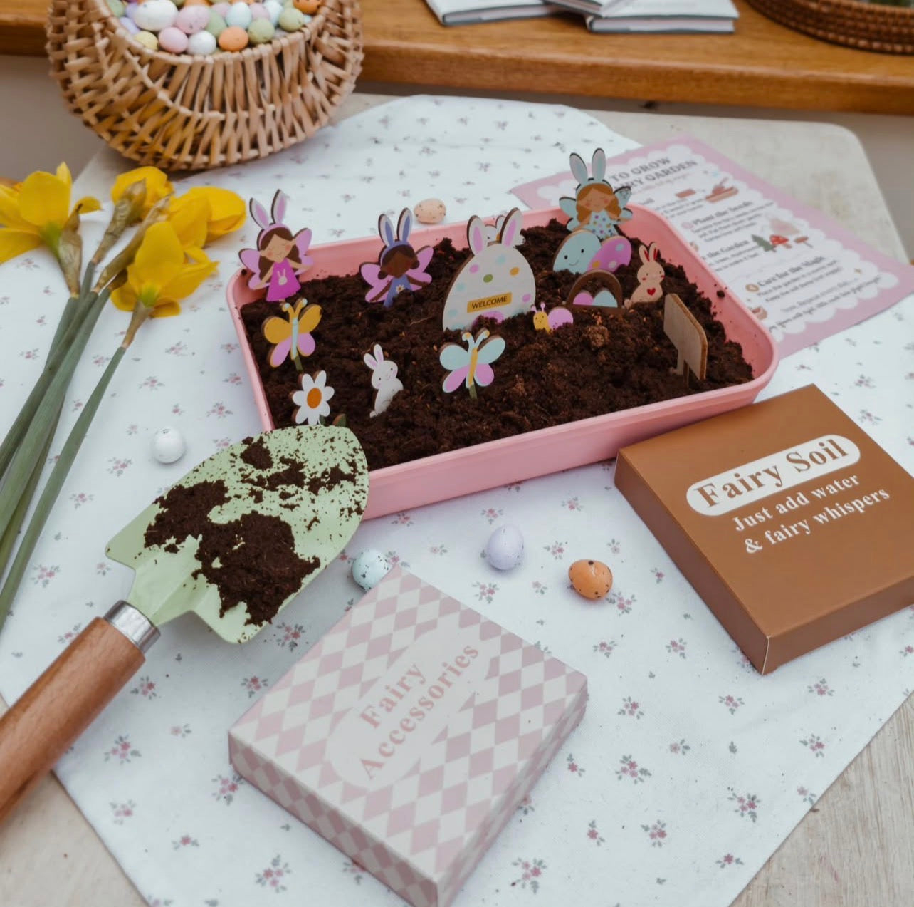 Fairy Garden Starter Kit (Apron,Tray, Shovel, Fairies, Soil & Seeds)