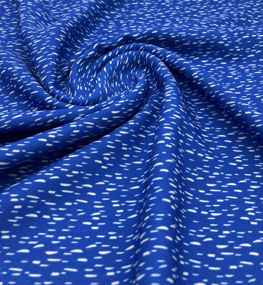 Blue White Print Lightweight Crepe Fabric 110GSM Non Stretch