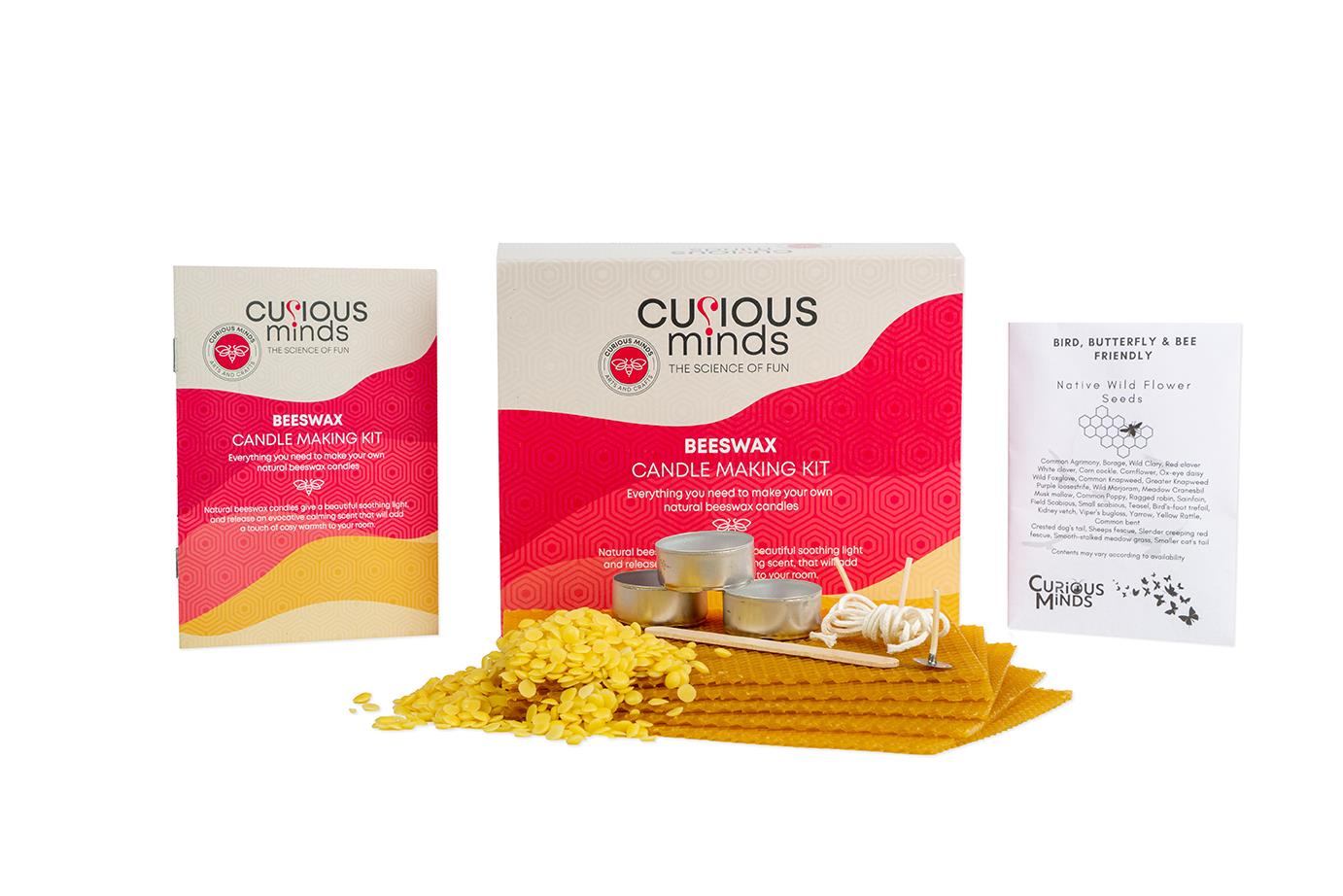 Natural Beeswax Candle Making Kit — A STEAM Kit for Adults | Four Candle Techniques | Native British Wildflower Seeds | Made in the UK