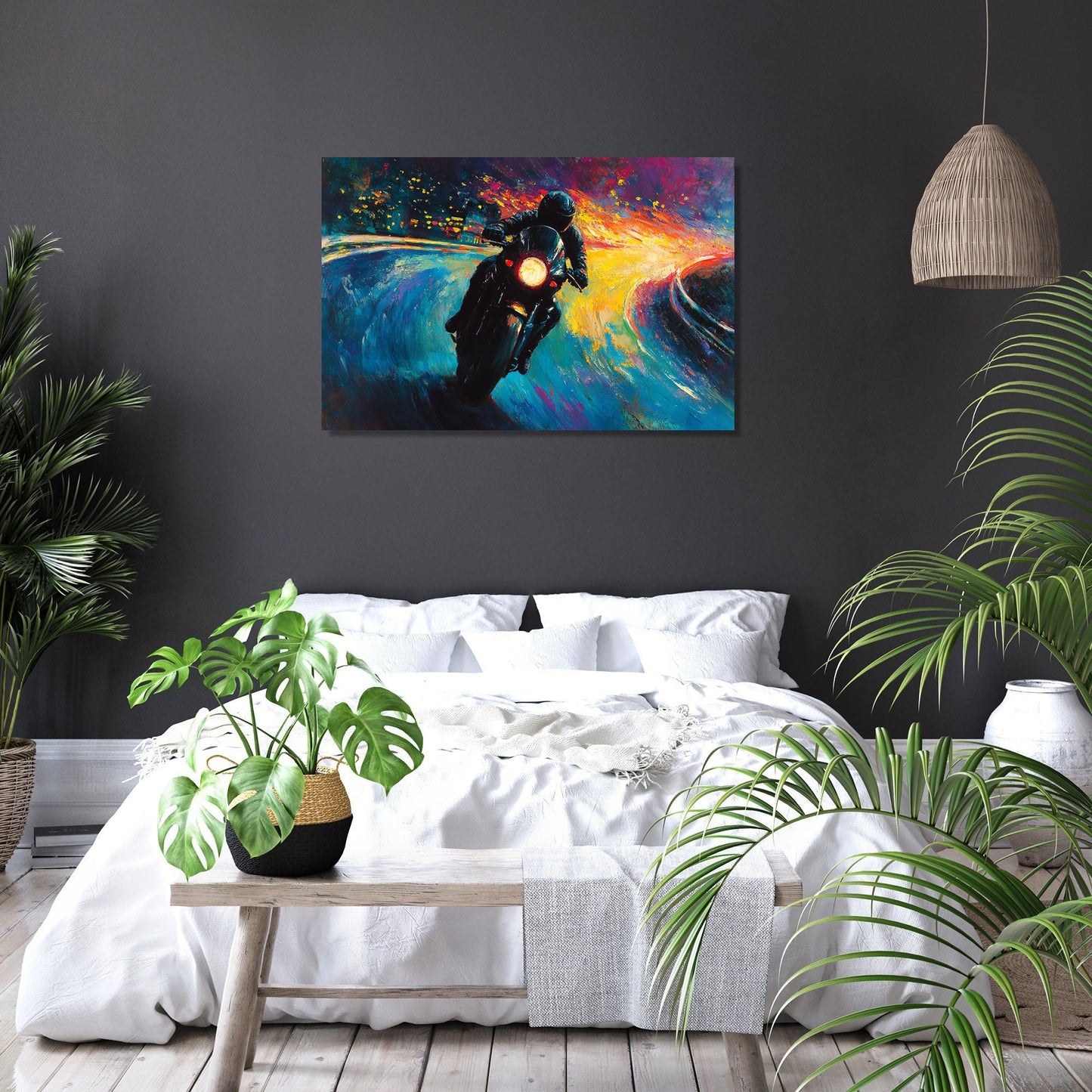 Motorcyclist's Neon Journey Canvas