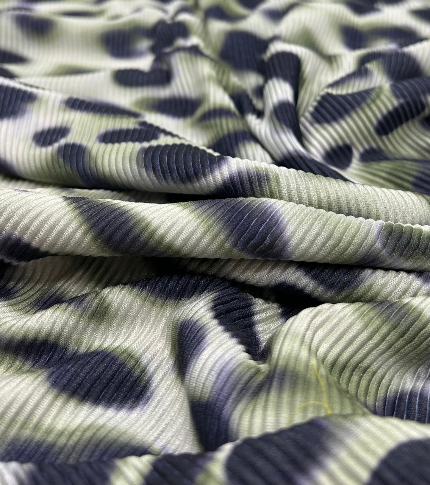 Green Animal Print Plisse Pleated Stretch Fabric