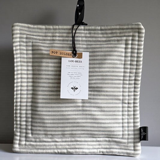 Linen Grey Striped Pot Holder