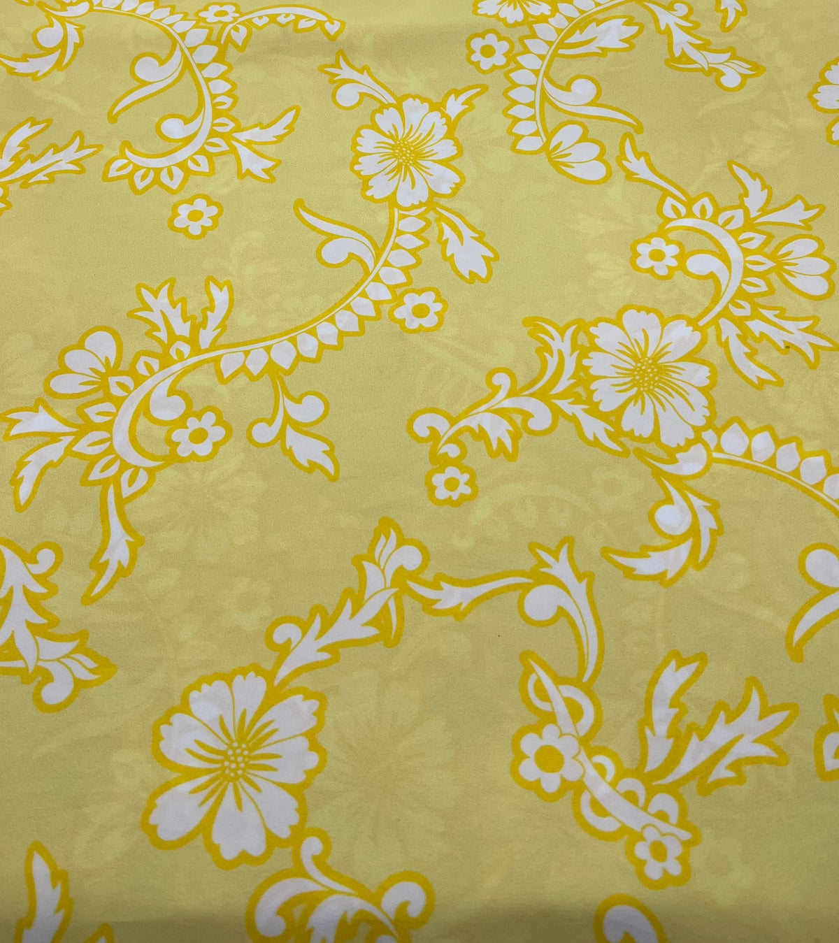 Yellow White Print Lightweight Crepe Fabric 115GSM Non Stretch