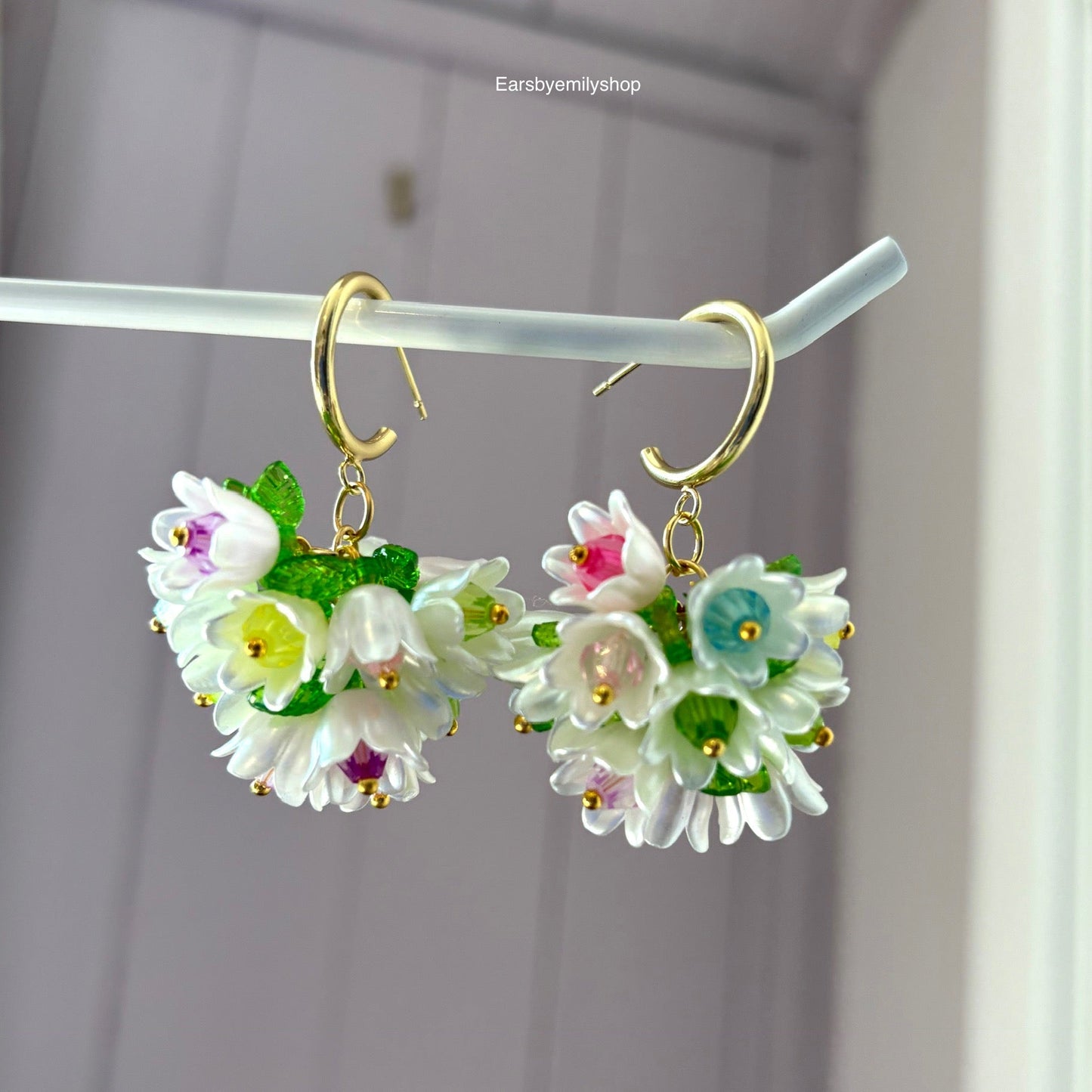 Cool gold plated large  statement floral earrings