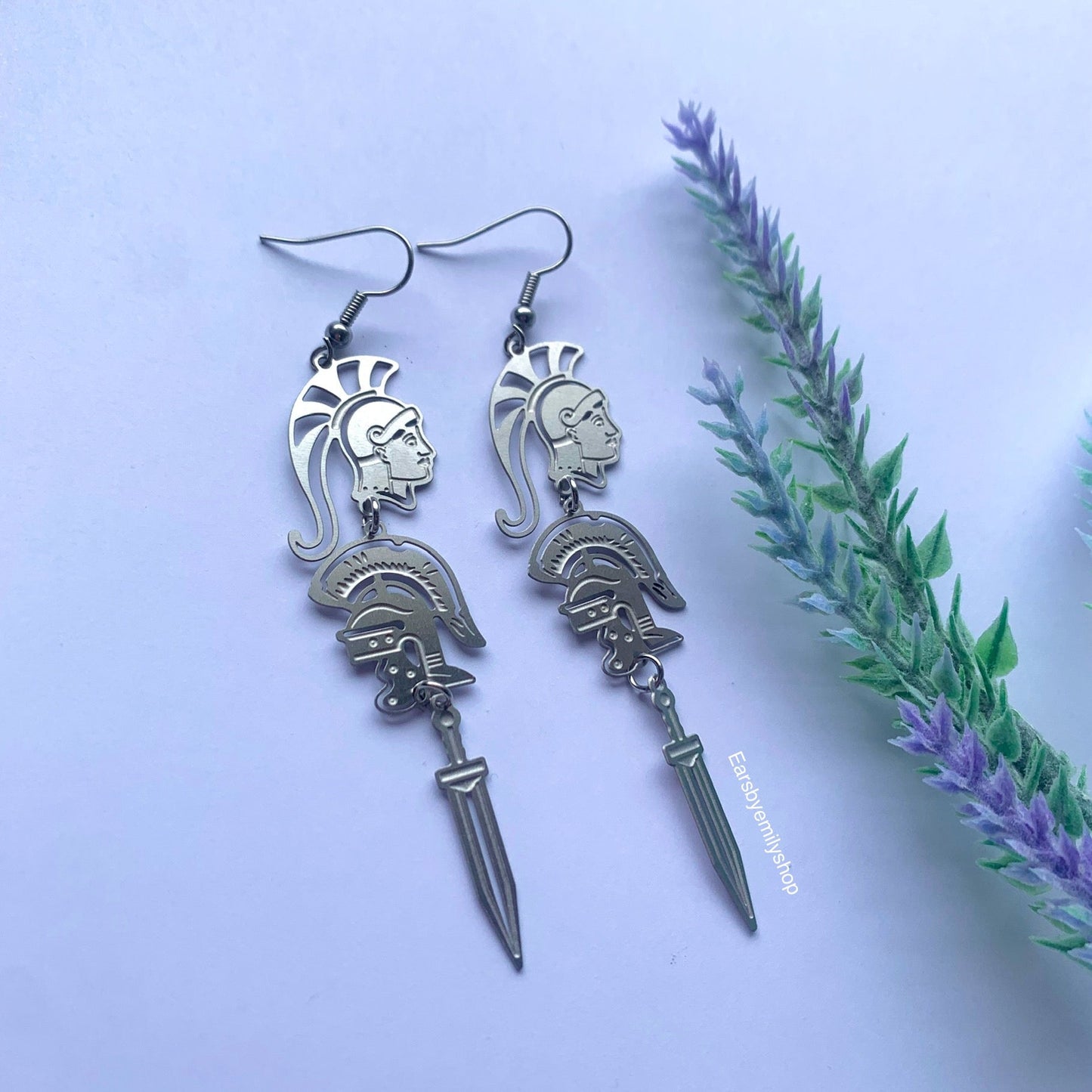 Cool quirky Roman warrior history statement stainless steel dangle earrings