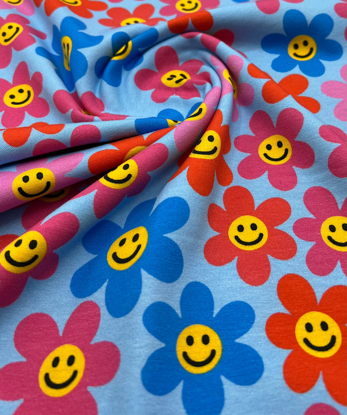 Happy Blooms Print Cotton Stretch Jersey 200 GSM 95/5 Lycra 4 Way Stretch