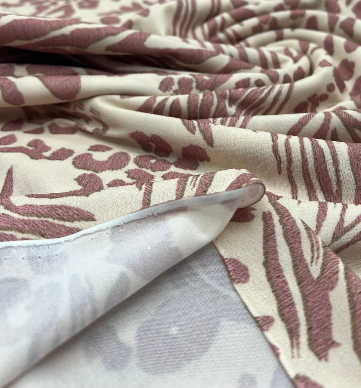 Cream Pink Animal Print ITY Fabric 2 Way Stretch