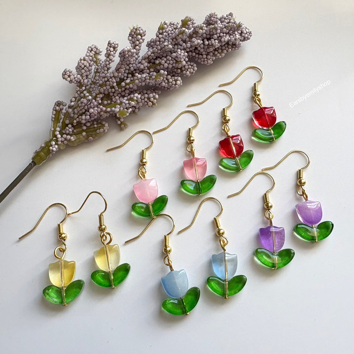 Cool silver or gold tulip flower dangle drop earrings