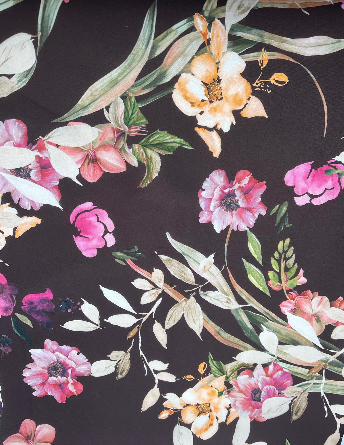 Brown Floral Scuba Foam 3D Mono Jersey Fabric 2 Way Stretch