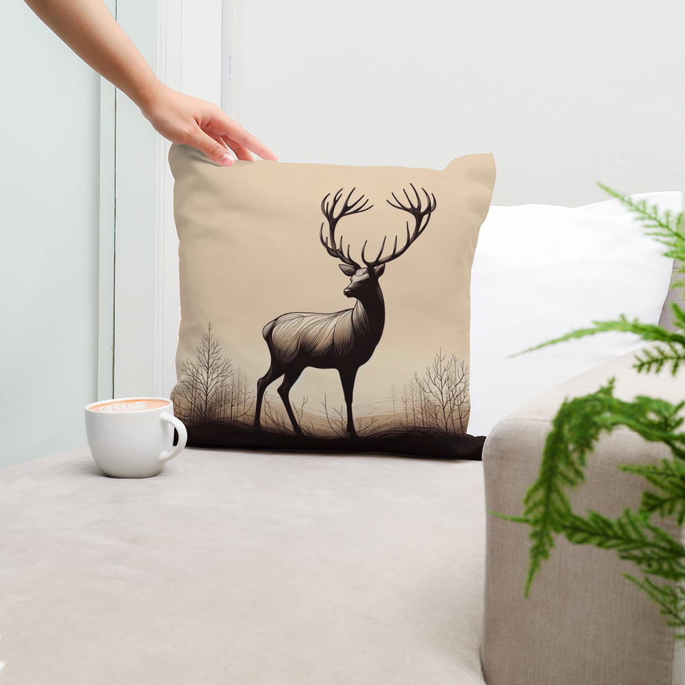 Noble Stag Silhouette Cotton Cushion