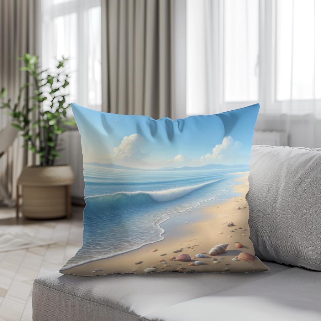 Tranquil Beachscape Cotton Cushion