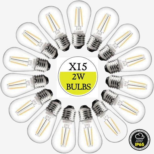 15 Pack Spare 2W Outdoor Elite Festoon Waterproof LED Warm White Bulbs