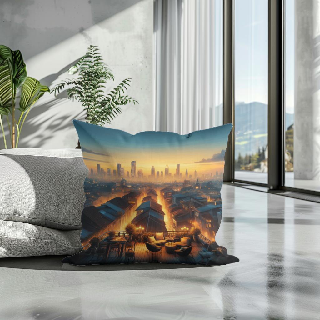 Dusk Over Rooftops Cotton Cushion