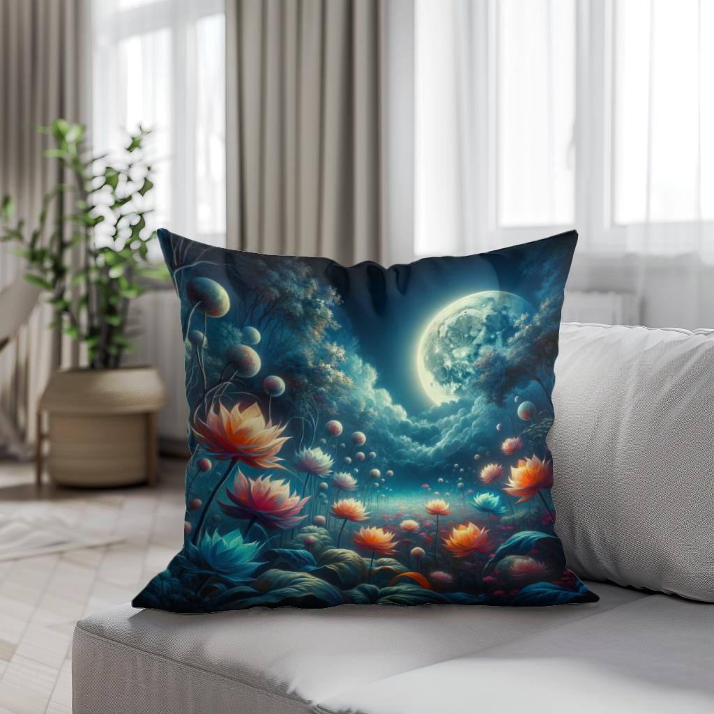 Mystic Moonlight Garden Cotton Cushion