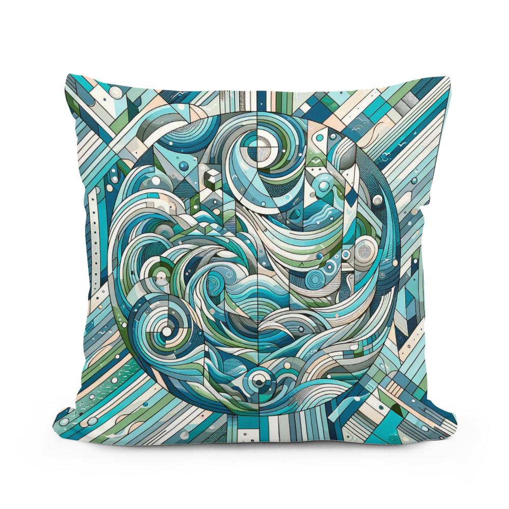 Aquatic Harmony Geometric Dance Cotton Cushion