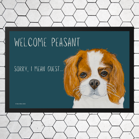 Royal Entry Only: Cavalier King Charles Spaniel Doormat – ‘Welcome Peasant’ Edition