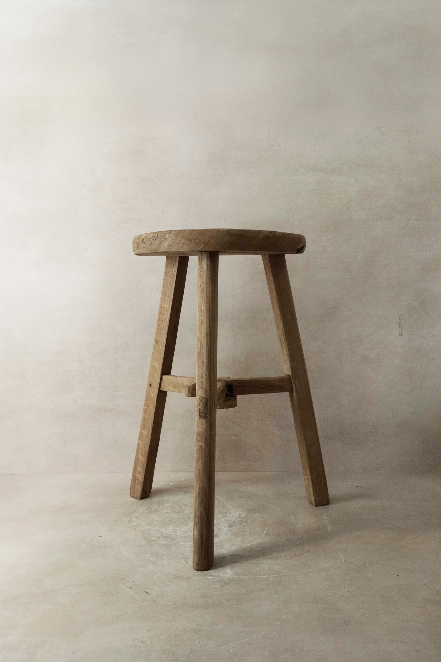 Vintage Rustic Elm Wood Stool - Round - No 9