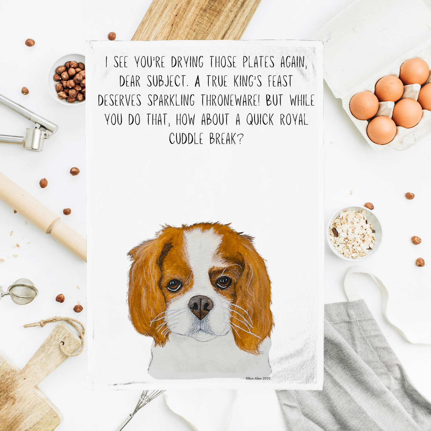 Royal Cuddle Break: Cavalier King Charles Spaniel Tea Towel