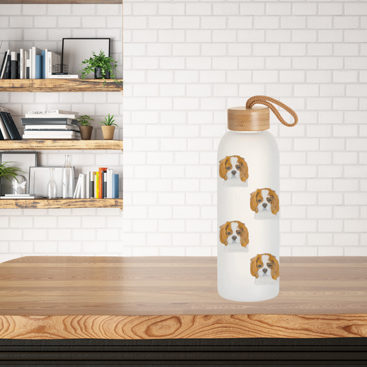 Stay Pawsitive: Royal Cavalier Frosted Glass Water Bottle