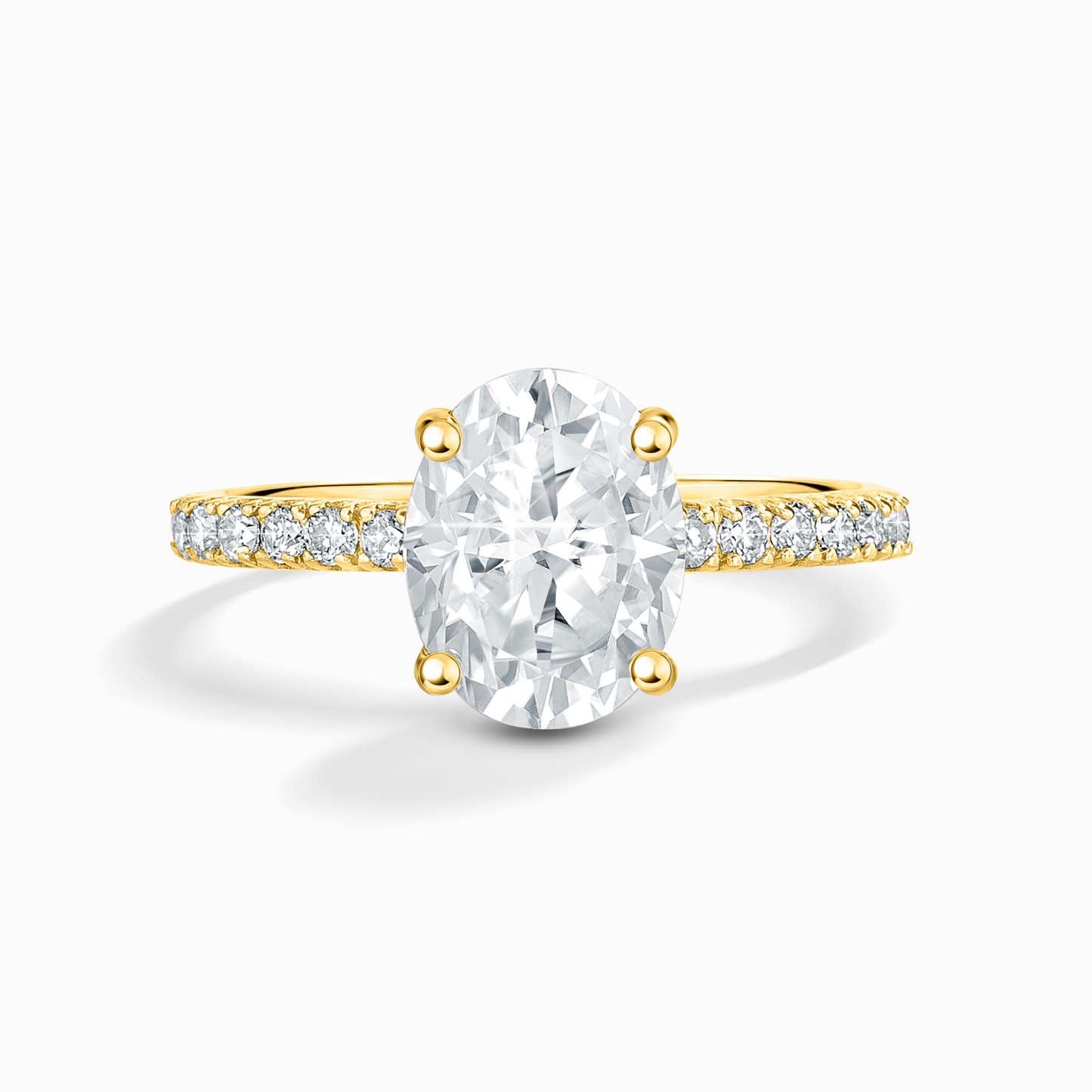 2 ct Oval Solitaire Moissanite Engagement Ring with Pavé Band in 18k Gold Vermeil