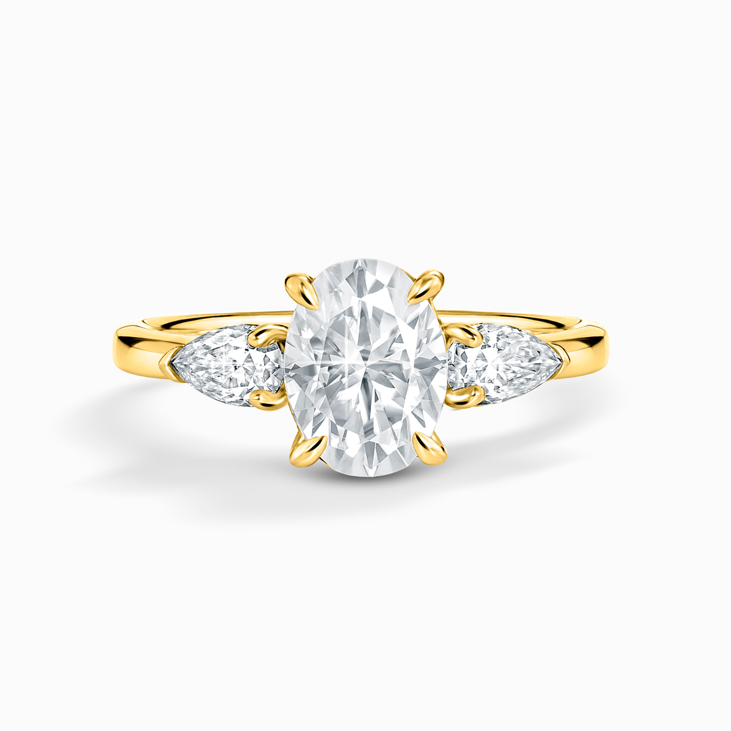 2 ct Oval Moissanite Three Stone Engagement Ring in 18k Gold Vermeil