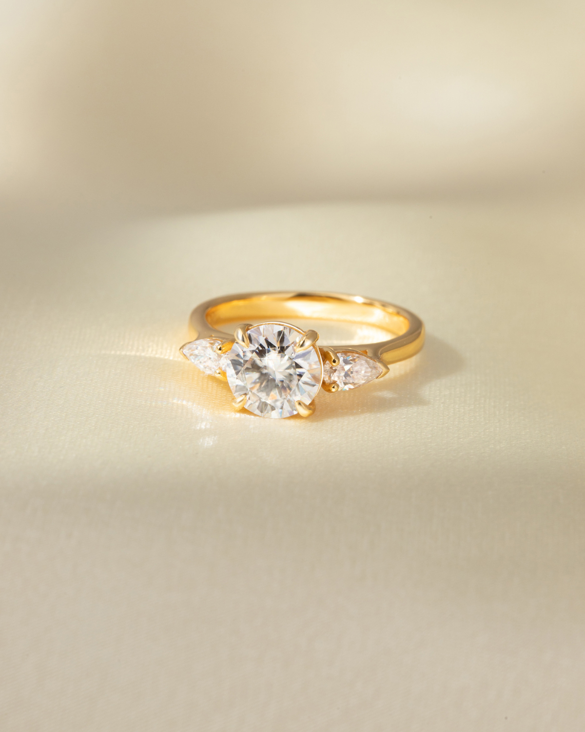 2 ct Round Moissanite Three Stone Engagement Ring in 18k Gold Vermeil