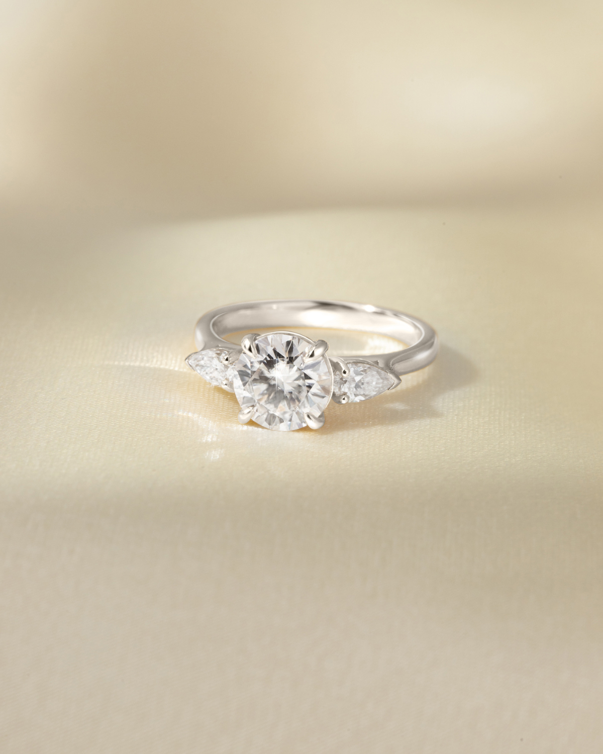 2 ct Round Moissanite Three Stone Engagement Ring in Sterling Silver