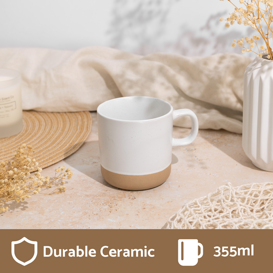 Ceramic Coffee Mug - White Speckled Stoneware 355ml