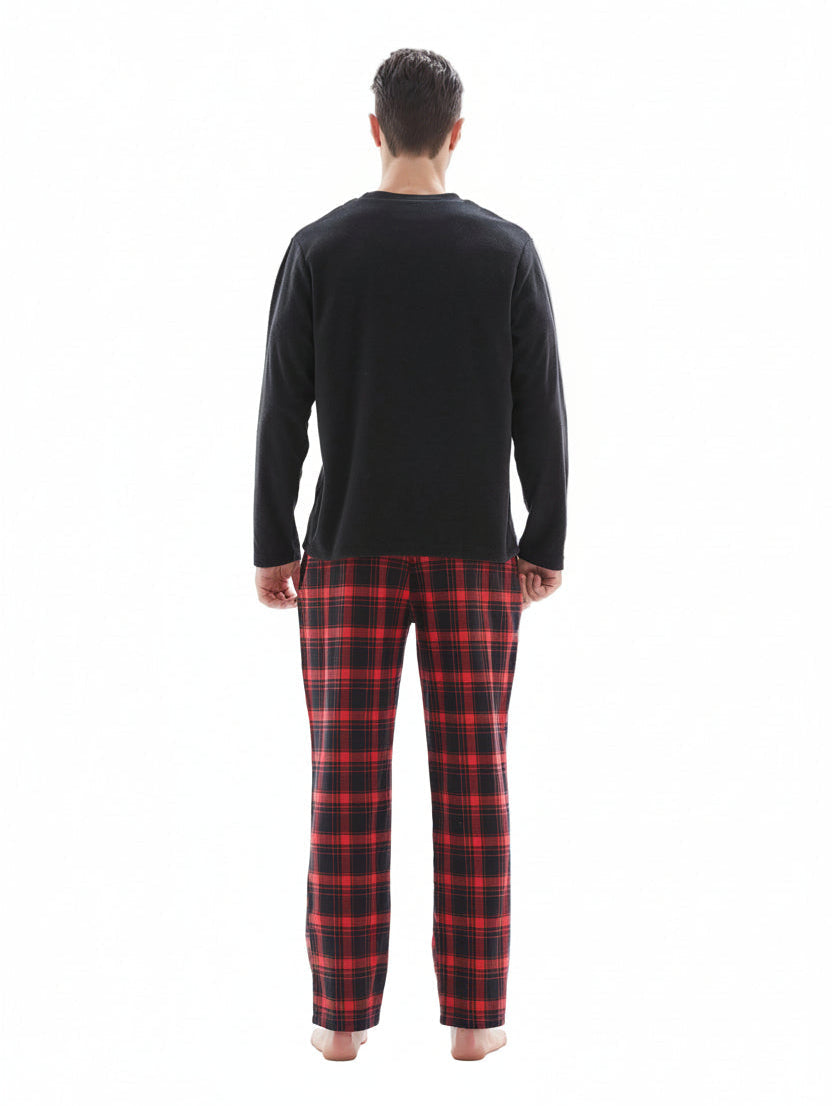 Men's Thermal Fleece Lounge Set with Cozy Check Cotton Pants
