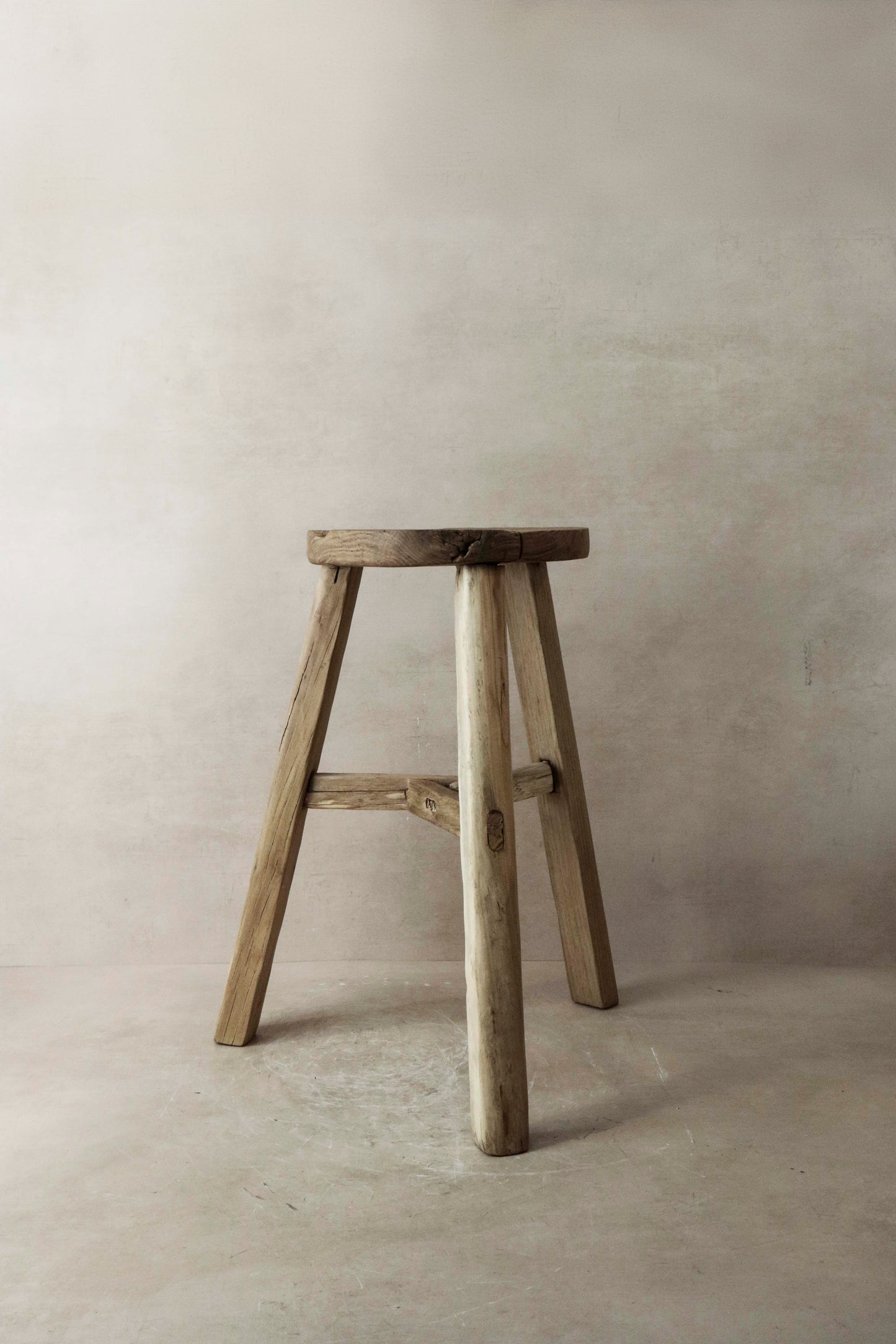 Vintage Rustic Elm Wood Stool - Round - No 8