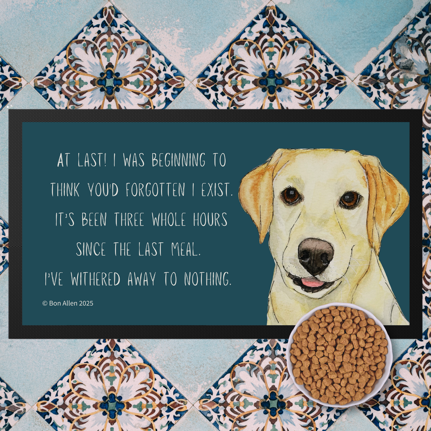 Starving Since Breakfast Pet Bowl Mat – Featuring the Yellow Labrador
