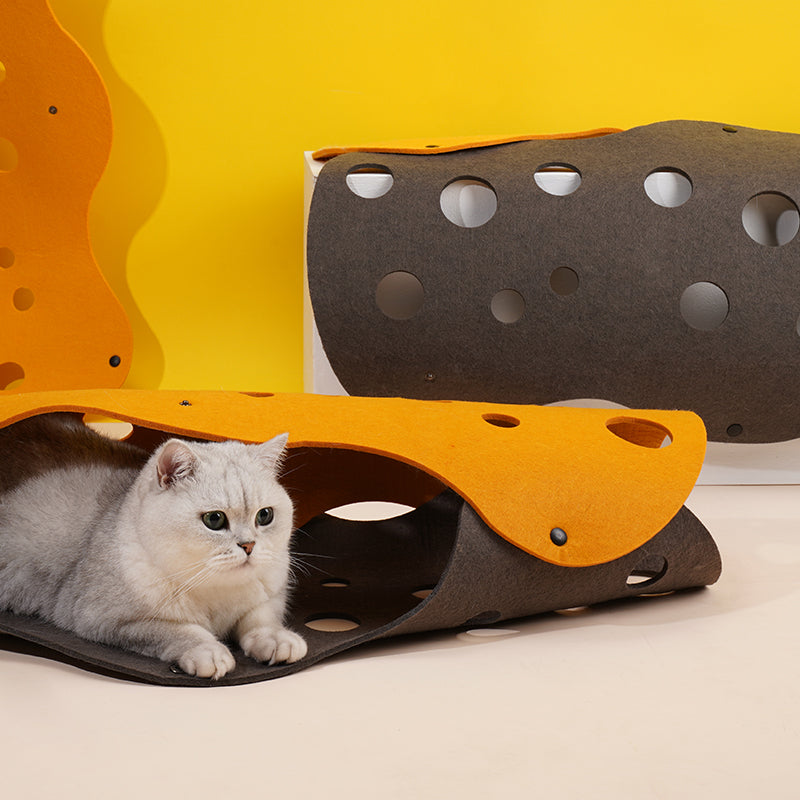 zeze Felt Cat Tunnel (Orange) — Cheese-Style Tunnel with Peek Holes