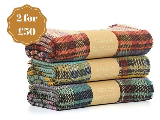 Small Checked Random Recycled Wool Blanket