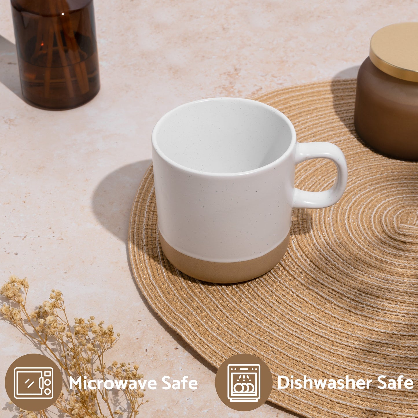 Ceramic Coffee Mug 4-Pack - White Speckled Stoneware 355ml