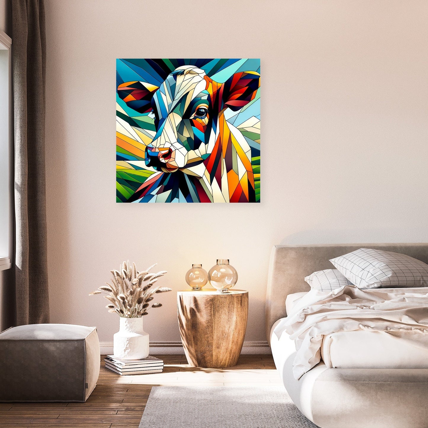 Cubist Contrast Cow Canvas