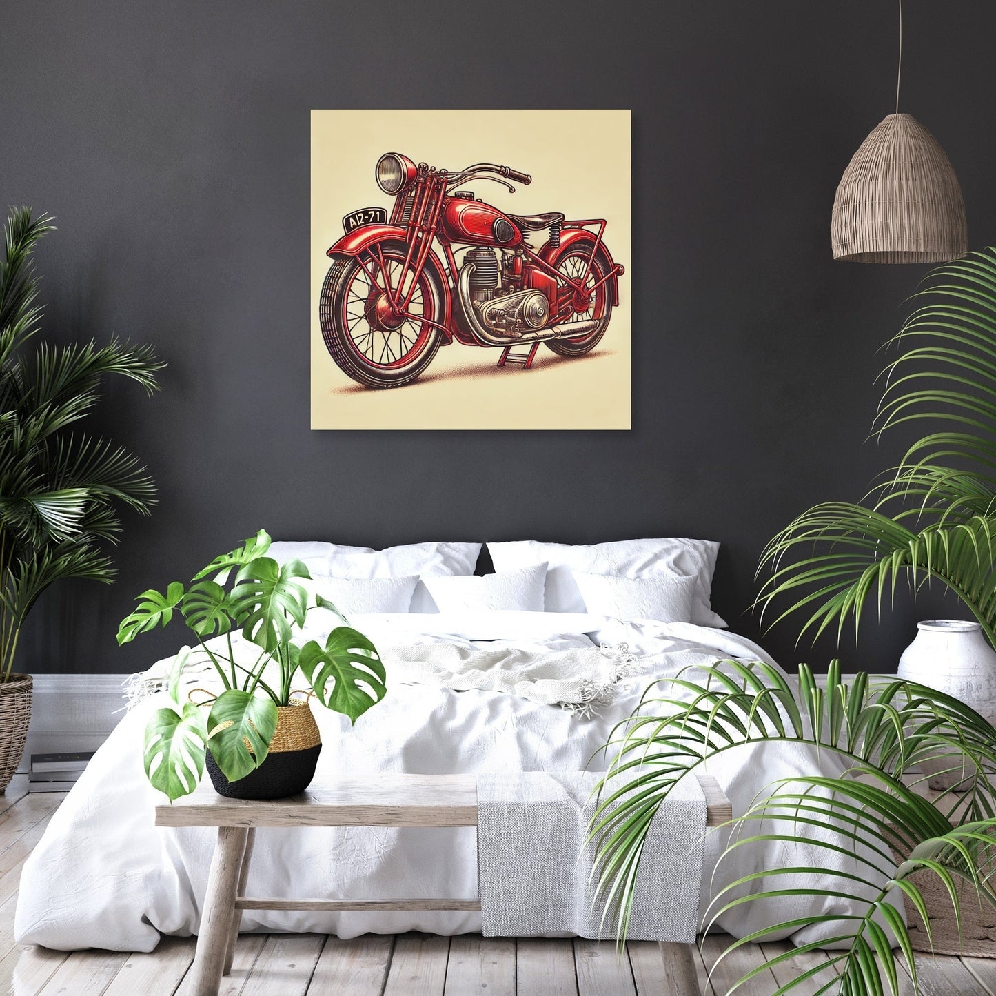 Retro Red Motorcycle Canvas