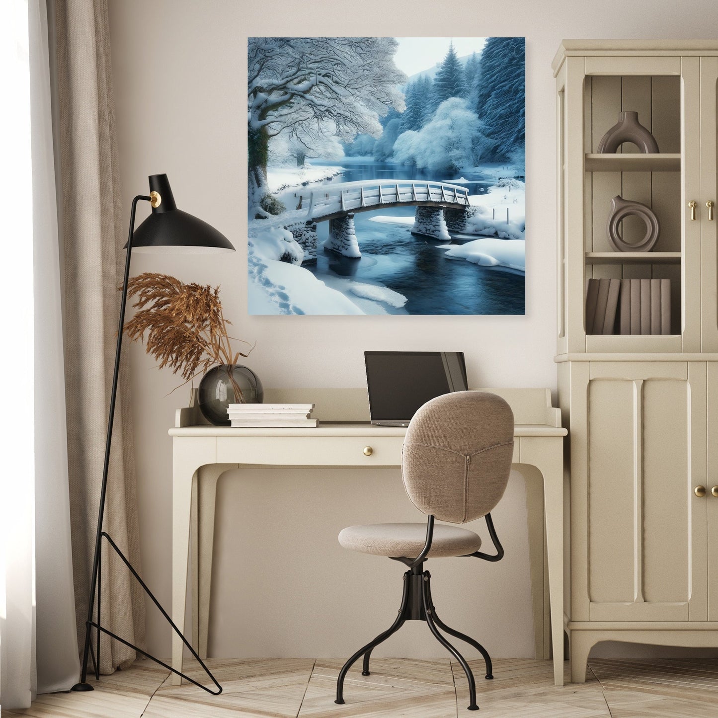 Winter Bridge Tranquility Canvas