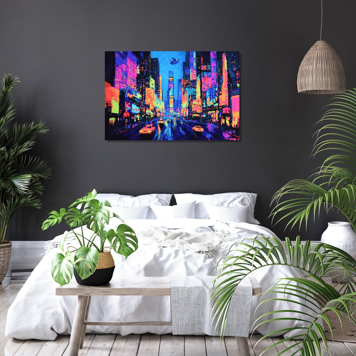 Neon Metropolis Night Canvas
