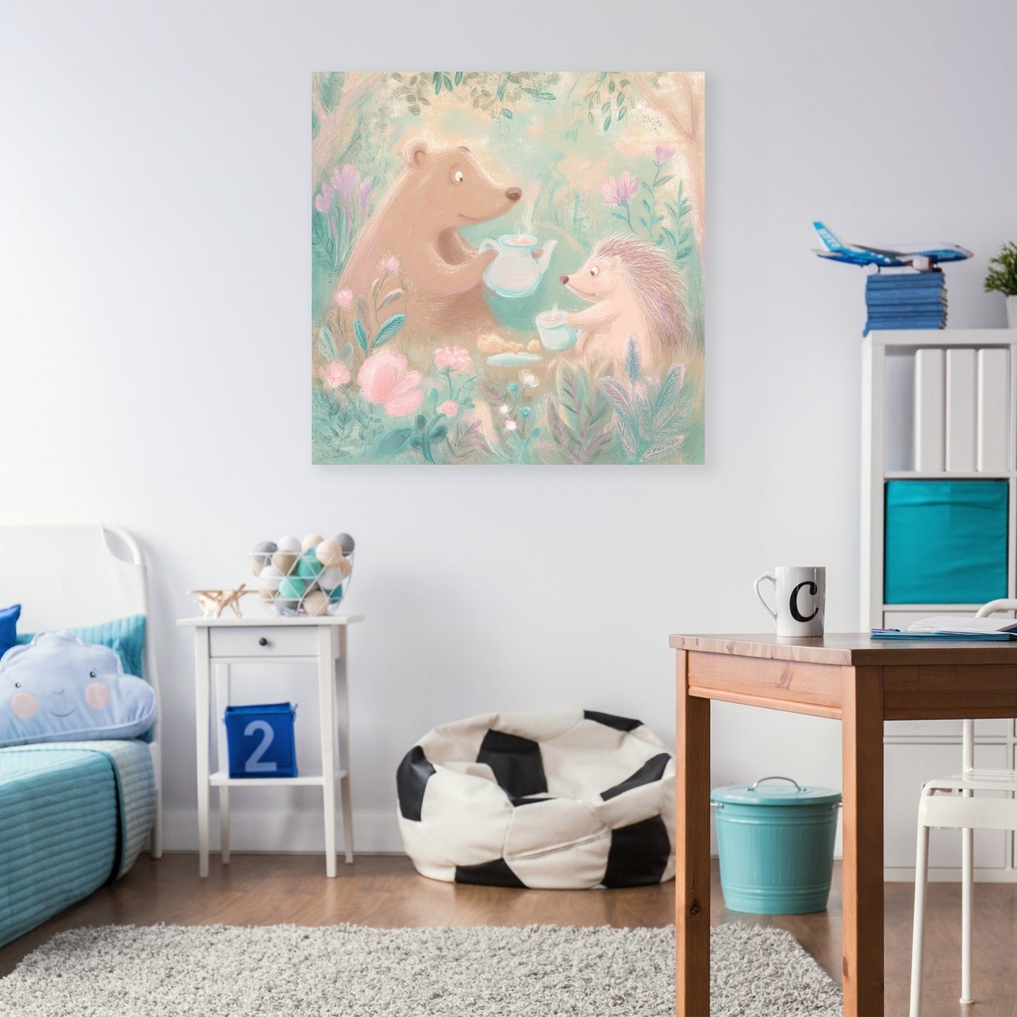 Bear and Hedgehog Tea Canvas