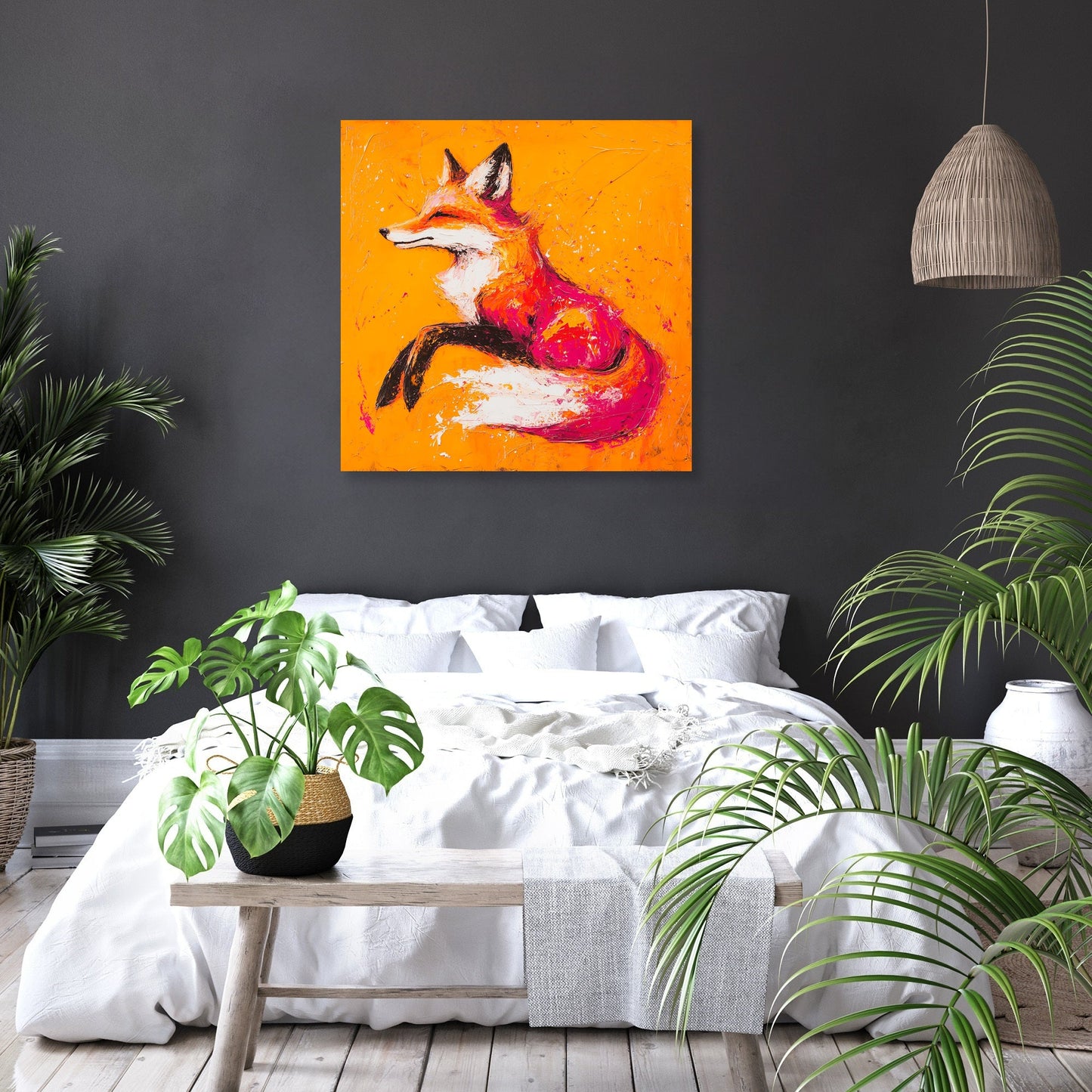 Vibrant Fox on Fiery Canvas